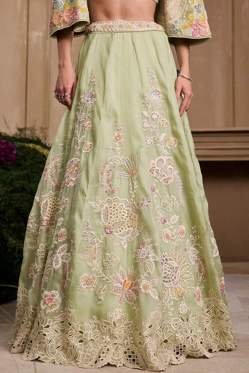 Mint Green Contrast Embroidered Lehenga