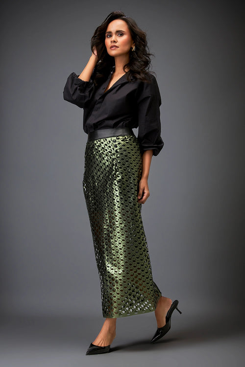 Metallic Green Skirt With Layers