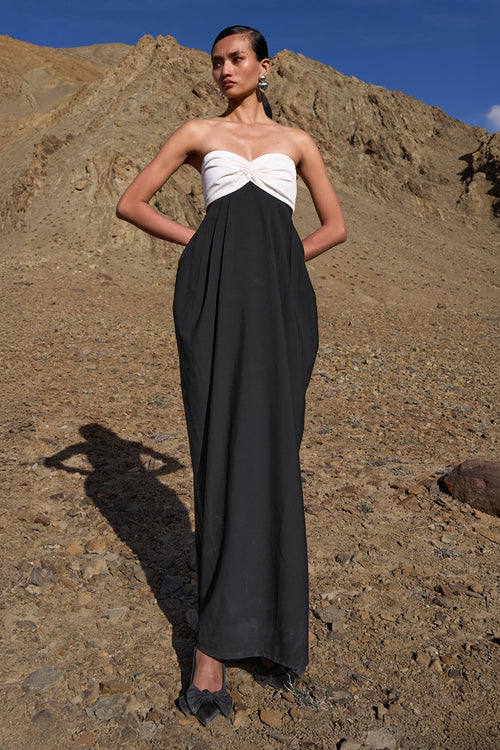 B/W Blocked Drape Gown