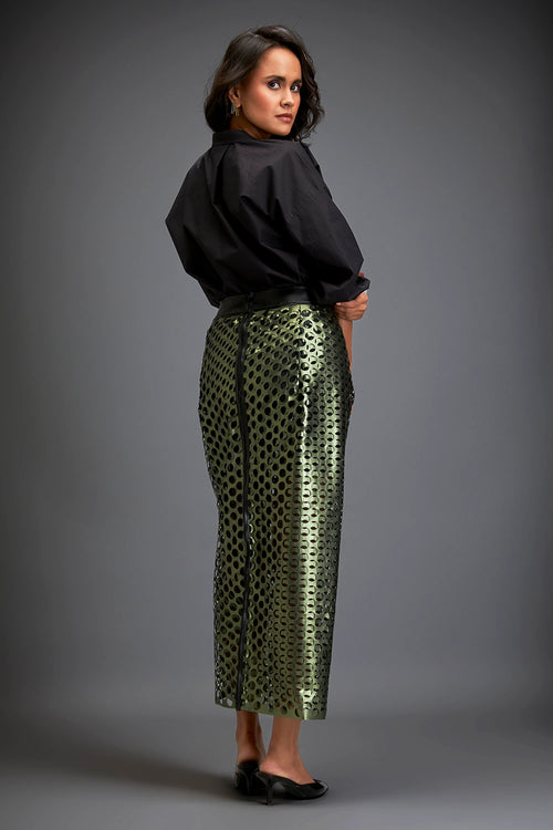 Metallic Green Skirt With Layers