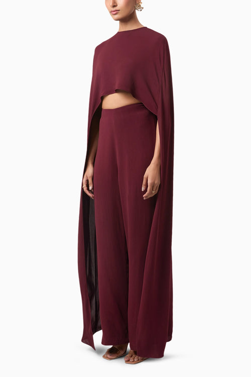 Wine Alaia Asymmetrical Overlay Top