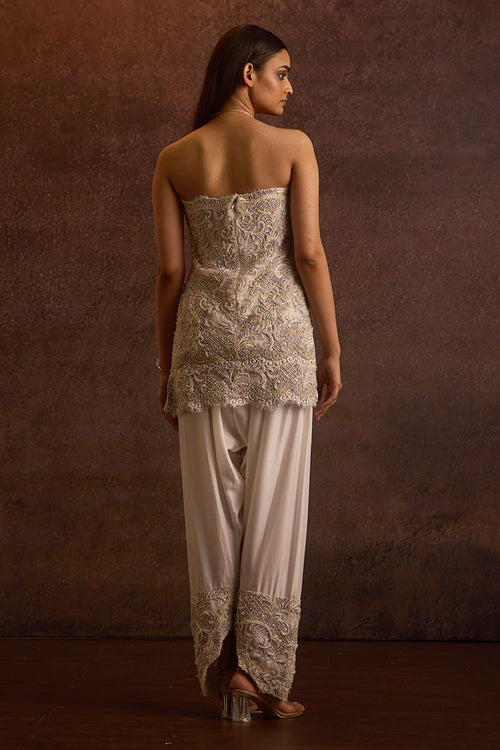 Viha Ivory Off-Shoulder Short Kurta Set