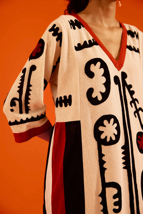 Natural Jute Embroidered Tunic Set with Maasai Motif