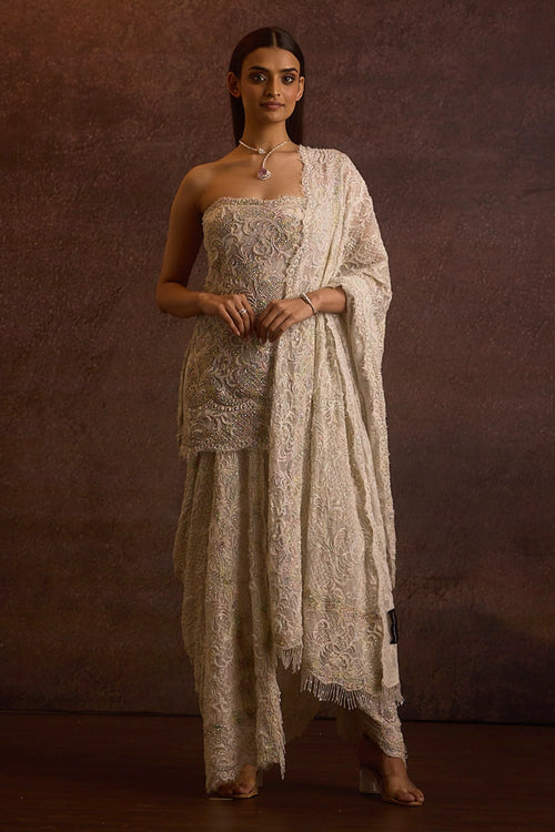 Viha Ivory Off-Shoulder Short Kurta Set