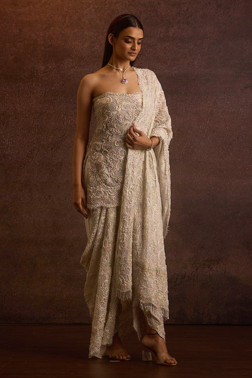 Viha Ivory Off-Shoulder Short Kurta Set