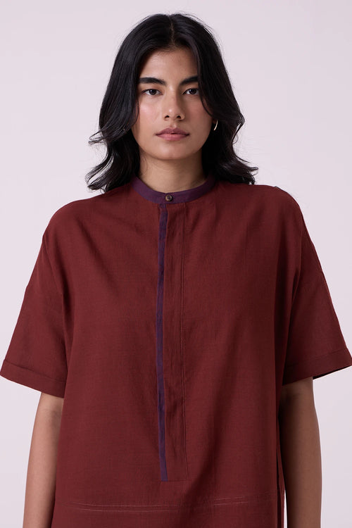 Hane Brown Colourblocked Handwoven Tunic