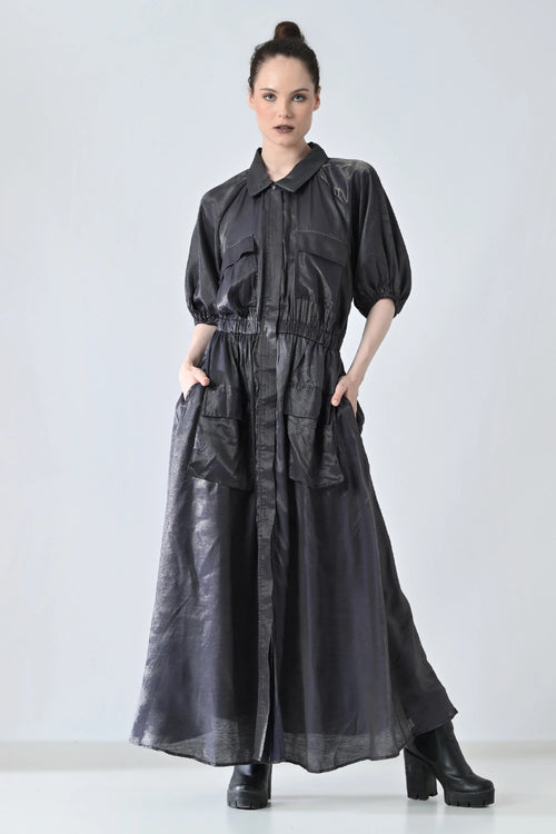 Midnight Black Utility Waist Elasticated Dress