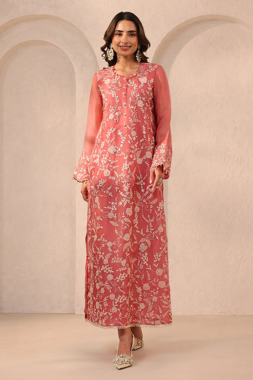 Vaayu Pink Heavy Jaal Kurta Set