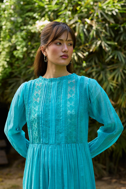 Wander Trail Blue Embroidered Dress