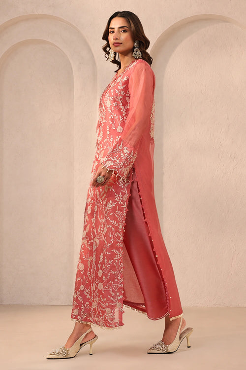 Vaayu Pink Heavy Jaal Kurta Set