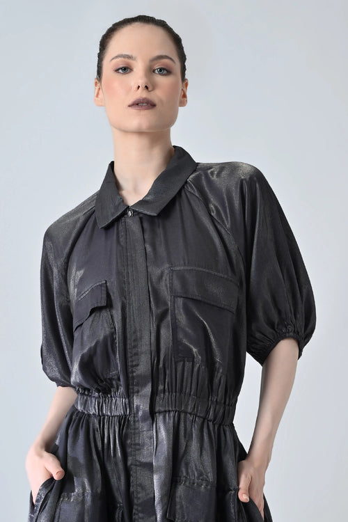 Midnight Black Utility Waist Elasticated Dress