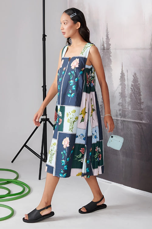Flower Postal Half Sleeve Dress