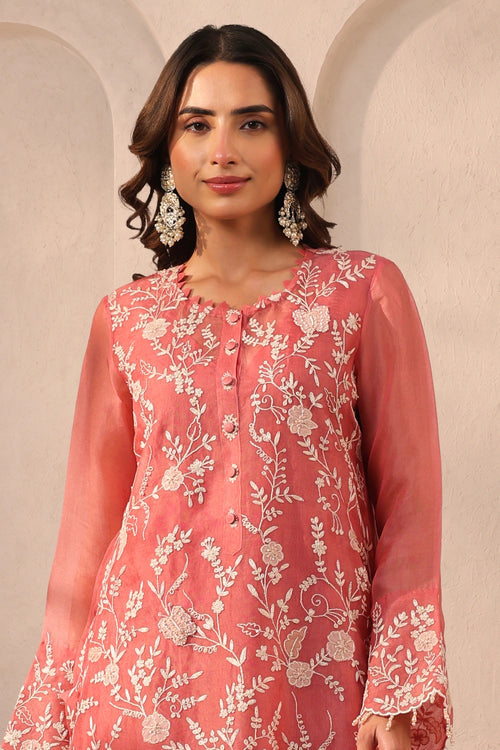 Vaayu Pink Heavy Jaal Kurta Set