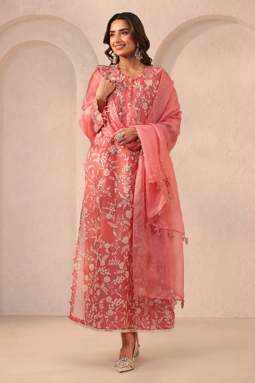 Vaayu Pink Heavy Jaal Kurta Set