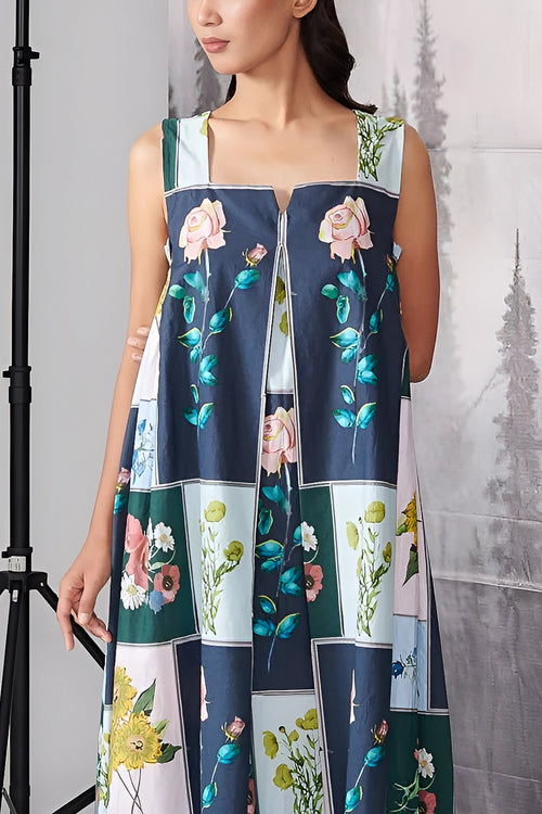 Flower Postal Half Sleeve Dress