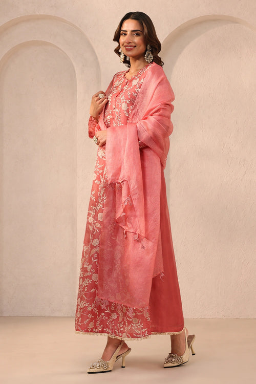 Vaayu Pink Heavy Jaal Kurta Set
