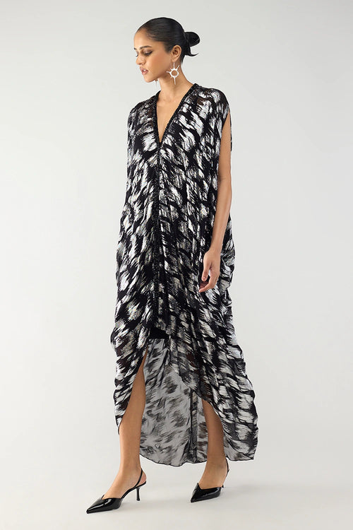 Black And Silver Kaftan Gown