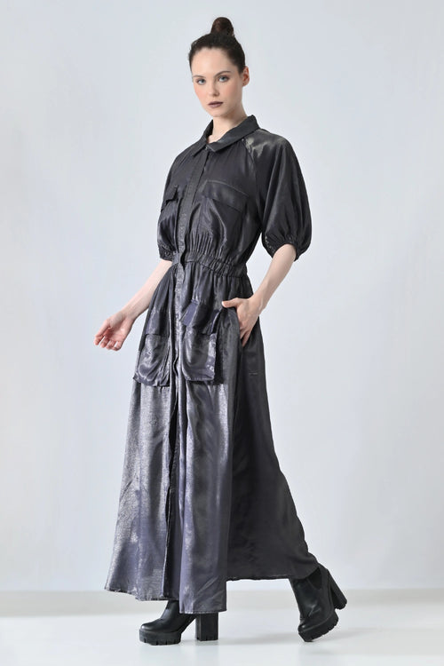 Midnight Black Utility Waist Elasticated Dress