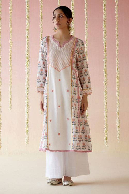 Petal Pink Yoke Anarkali Kurta with Wide Leg Pants