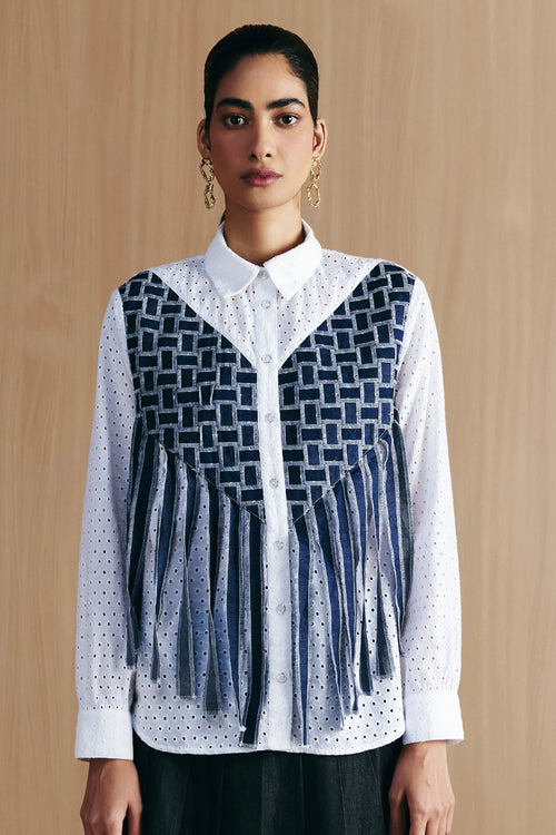 White Schiffli Weave Work Shirt