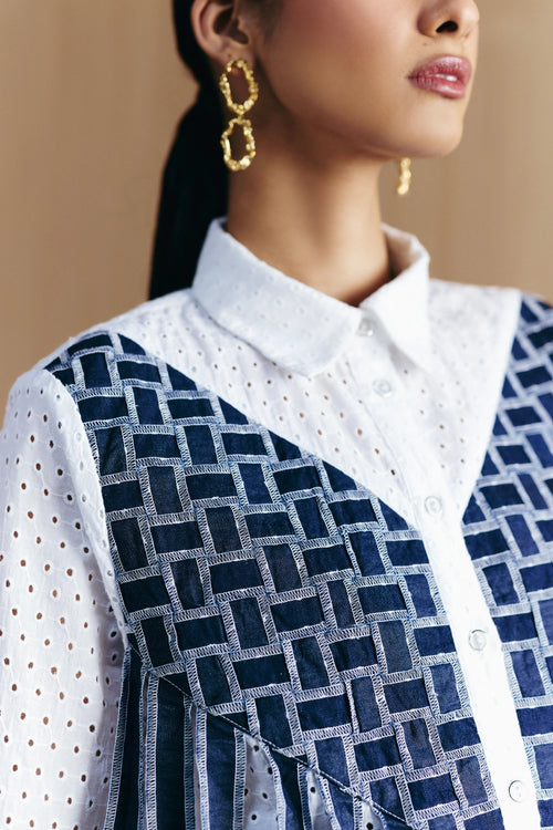 White Schiffli Weave Work Shirt