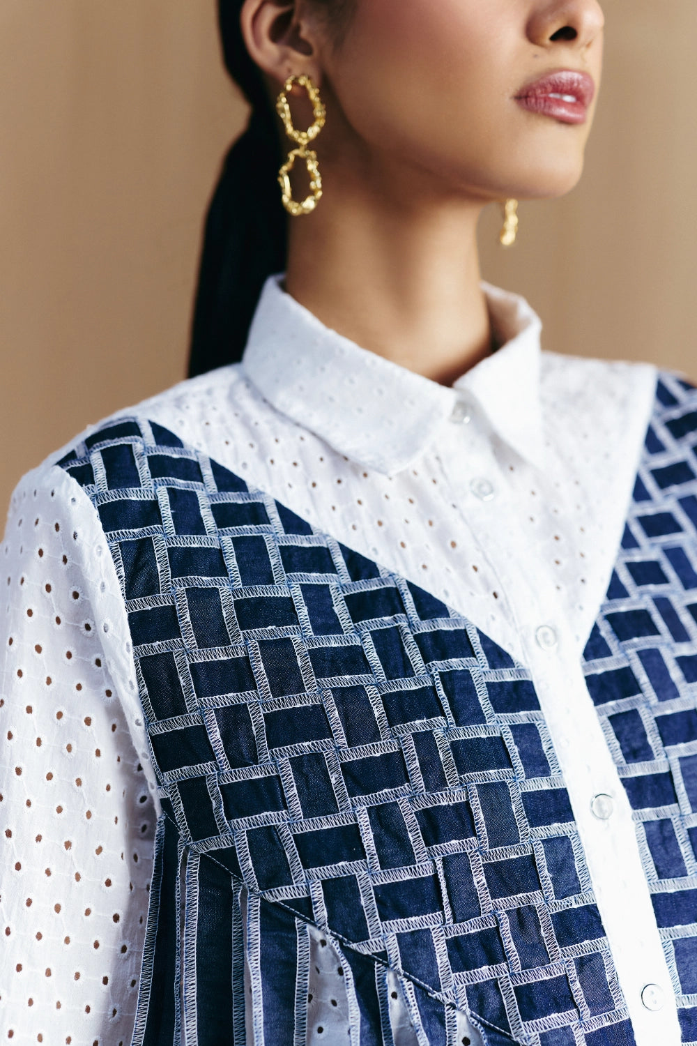 White Schiffli Weave Work Shirt