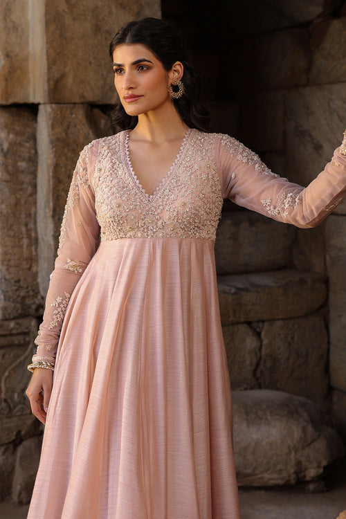 Vaayu Light Pink Applique Kalidar Set