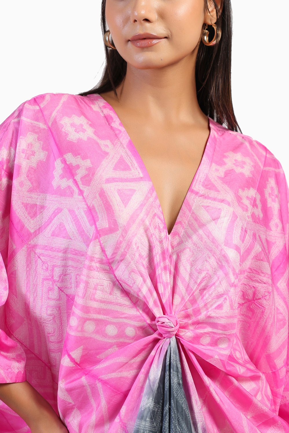 Rose Knot Black and Pink Ombre Tribal Shibori Kaftan