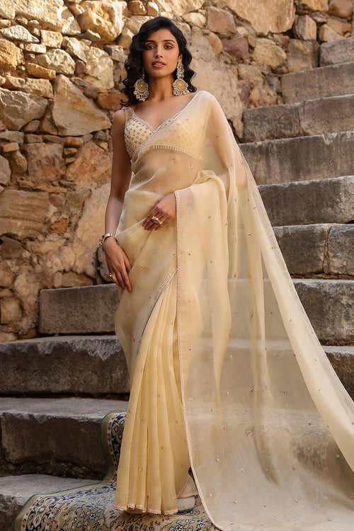 Vaayu Beige Multicolor Butti Saree Set