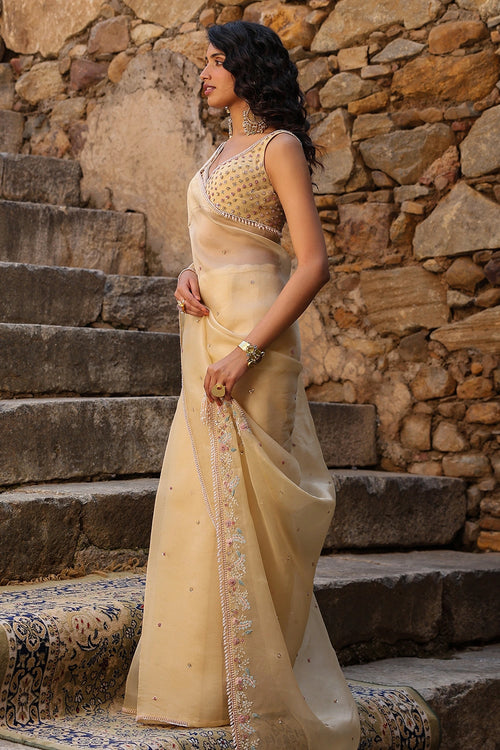 Vaayu Beige Multicolor Butti Saree Set