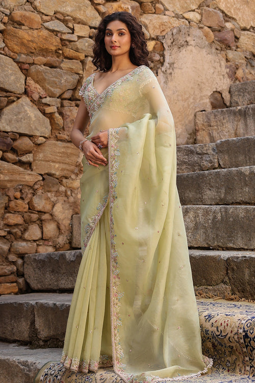 Vaayu Green Multicolor Border Saree Set