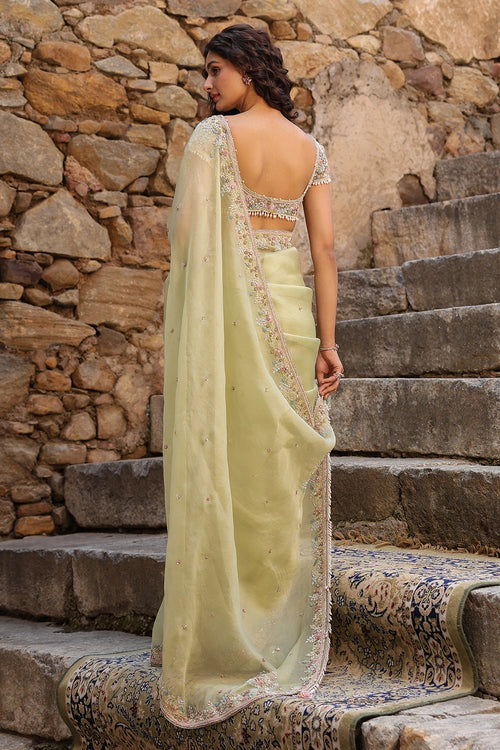 Vaayu Green Multicolor Border Saree Set