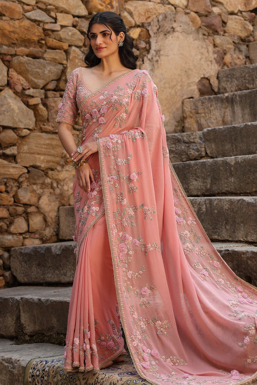Vaayu Pink Jaal Saree Set