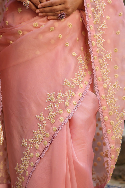 Vaayu Pink Heavy Butti Jaal Saree Set