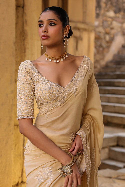 Vaayu Beige Bail Buti Saree Set