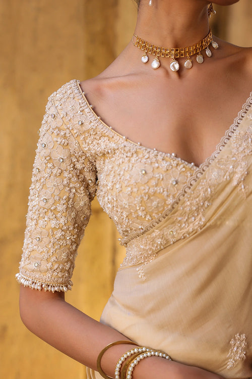 Vaayu Beige Bail Buti Saree Set