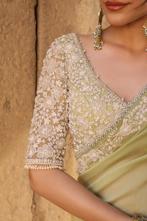 Vaayu Green Bail Buti Saree Set