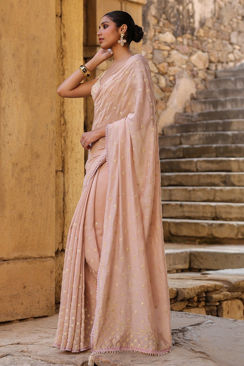 Vaayu Light Pink Heavy Buti Saree Set