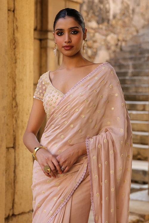 Vaayu Light Pink Heavy Buti Saree Set