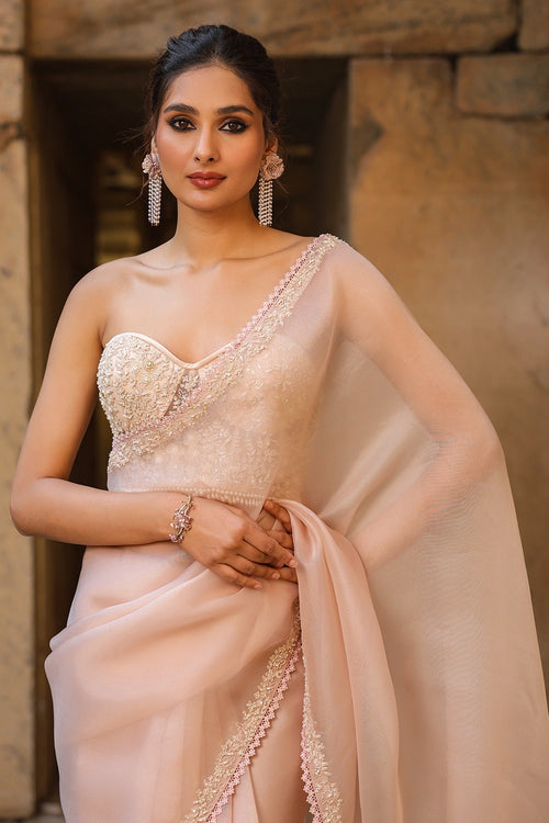 Vaayu Light Pink Corset Saree Set