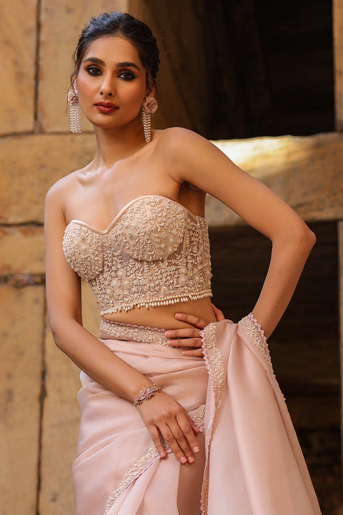 Vaayu Light Pink Corset Saree Set