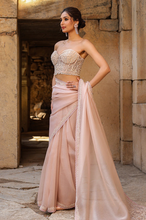Vaayu Light Pink Corset Saree Set