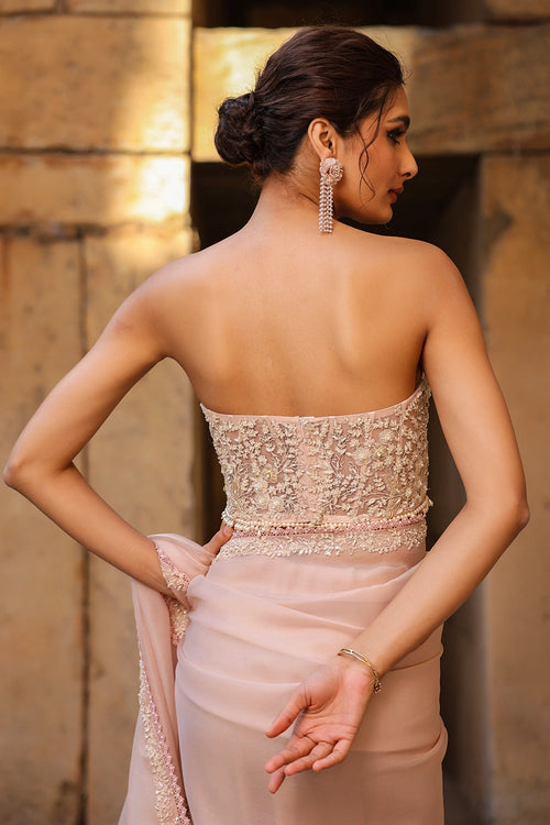 Vaayu Light Pink Corset Saree Set