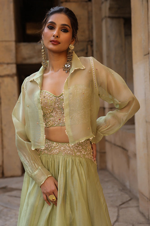 Vaayu Green Jacket Lehenga Set