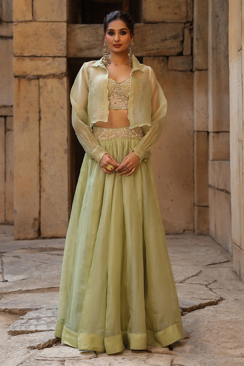 Vaayu Green Jacket Lehenga Set