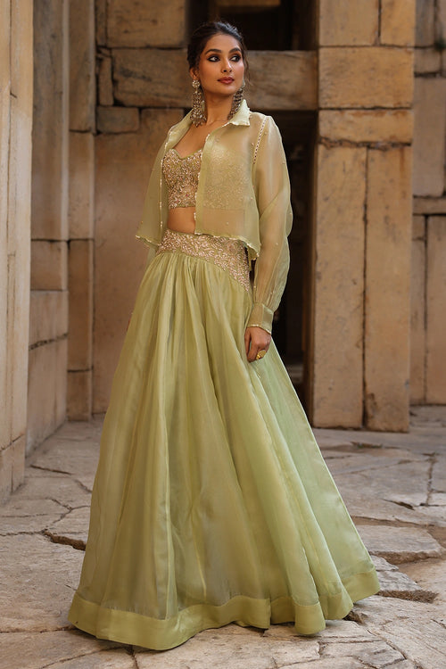 Vaayu Green Jacket Lehenga Set