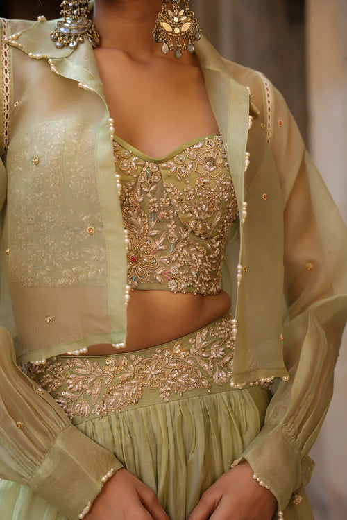 Vaayu Green Jacket Lehenga Set