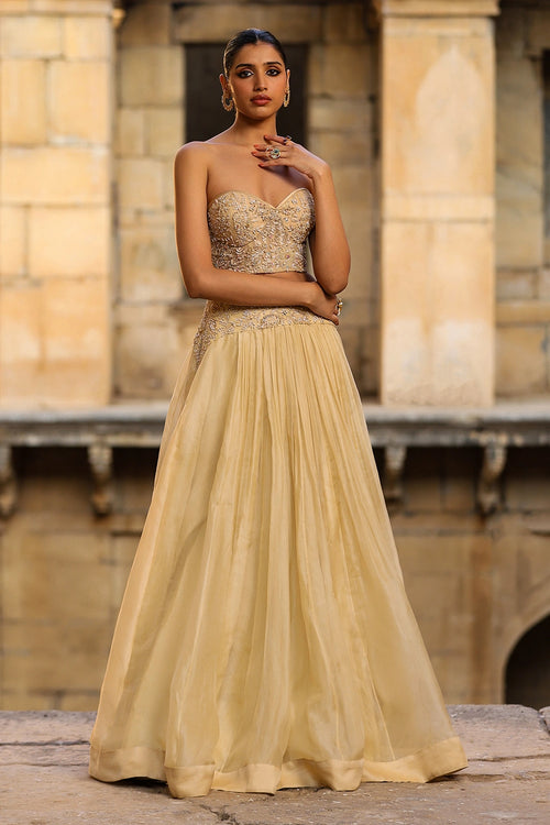 Vaayu Beige Jacket Lehenga Set