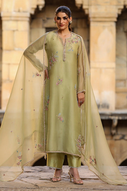 Vaayu Green Phool Kurta Set