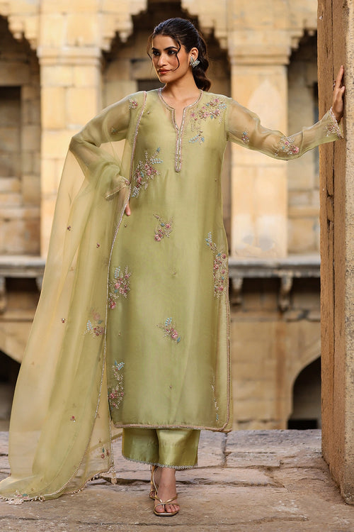 Vaayu Green Phool Kurta Set